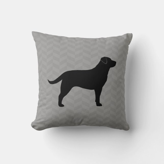 Black Labrador Retriever Silhouette Herringbone Cushion (Front)