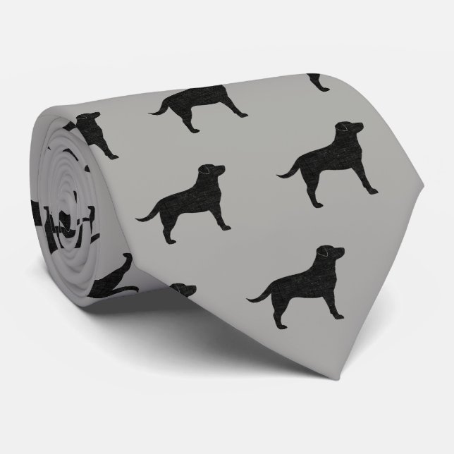 Black Labrador Retriever Silhouettes Pattern Grey Tie (Rolled)
