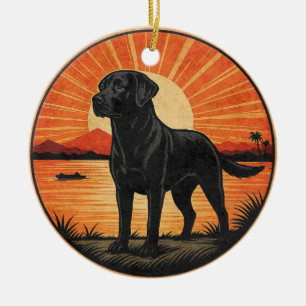 Black Labrador Retriever Sunset Vintage Dog Lover Ceramic Tree Decoration