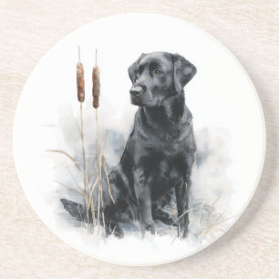 Black Labrador Retriever Watercolor Art Coaster