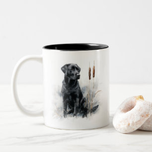 Black Labrador Retriever Watercolor Art Two-Tone Coffee Mug