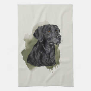 Black Labrador Retriever Watercolor Dog Art Green Tea Towel