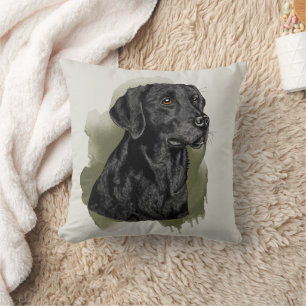 Black Labrador Retriever Watercolor Dog On Green Cushion