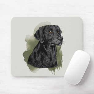 Black Labrador Retriever Watercolor Dog On Green Mouse Mat