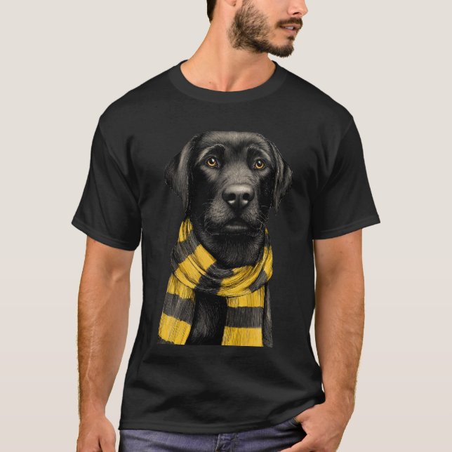 Black Labrador Retriever Wearing a Scarf T-Shirt (Front)