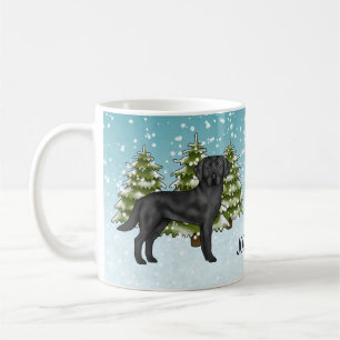 Black Labrador Retriever Winter Forest Custom Name Coffee Mug