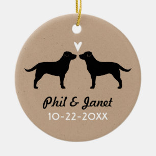 Black Labrador Retrievers Couple with Heart Custom Ceramic Tree Decoration