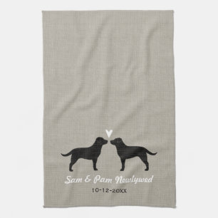 Black Labrador Retrievers with Heart and Text Tea Towel