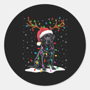 Black Labrador Santa Hat Reindeer Tree Lights Chri Classic Round Sticker
