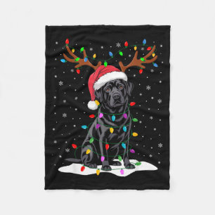 Black Labrador Santa Hat Reindeer Tree Lights Chri Fleece Blanket
