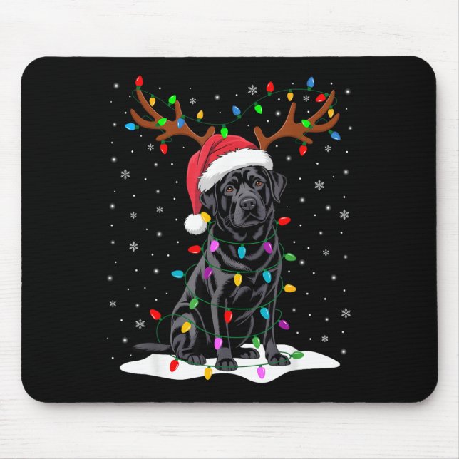 Black Labrador Santa Hat Reindeer Tree Lights Chri Mouse Mat (Front)