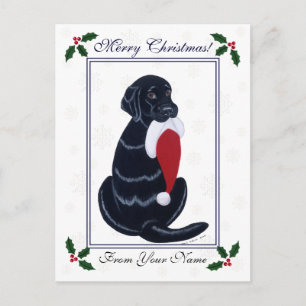 Black Labrador & Santa Hat Snowflake Christmas Holiday Postcard