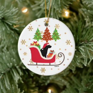 Black Labrador Silhouette Christmas Sleigh Ceramic Tree Decoration