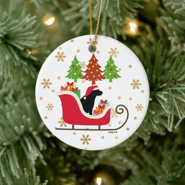 Black Labrador Silhouette Christmas Sleigh Ceramic Tree Decoration (Tree)