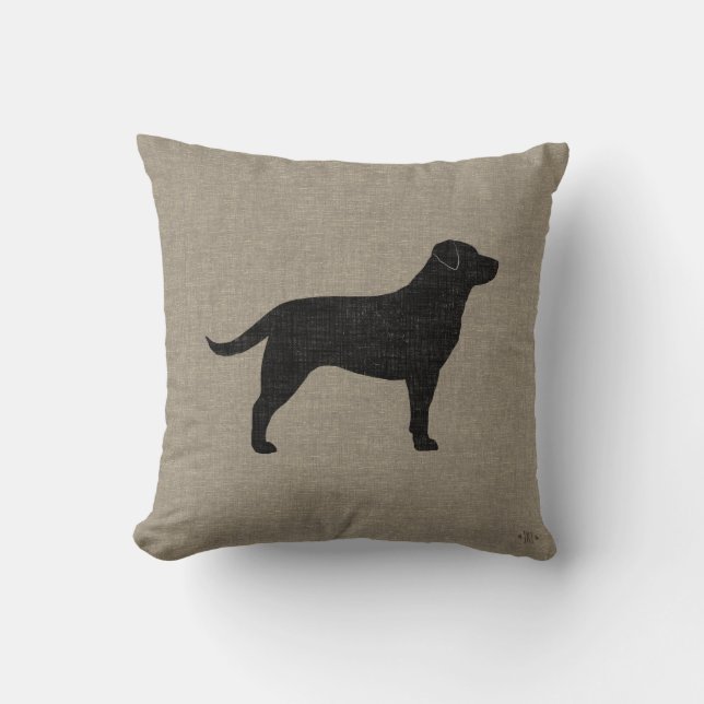 Black Labrador Silhouette Faux Linen Style Cushion (Front)