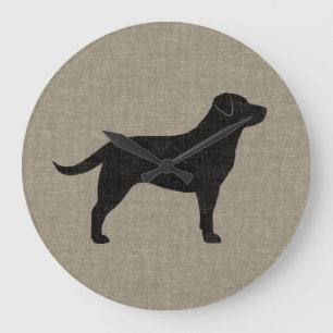 Black Labrador Silhouette Faux Linen Style Large Clock