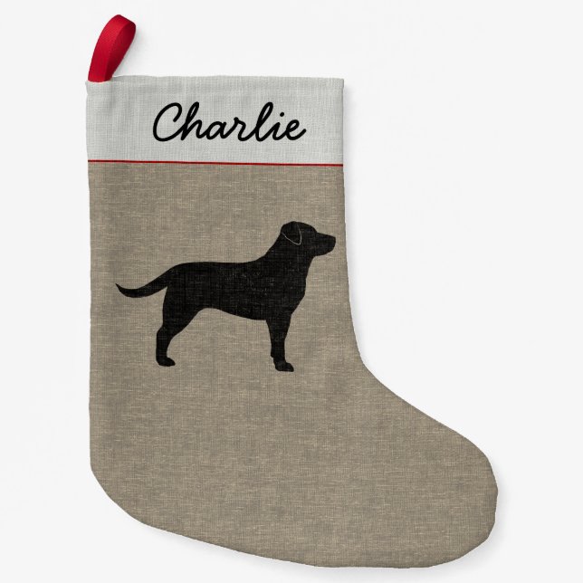Black Labrador Silhouette Personalised Dog Holiday Small Christmas Stocking (Front)