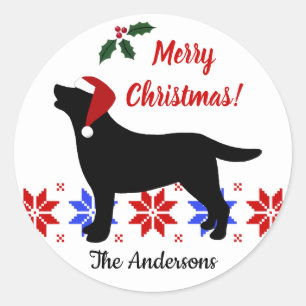 Black Labrador Silhouette Santa Christmas Classic Round Sticker