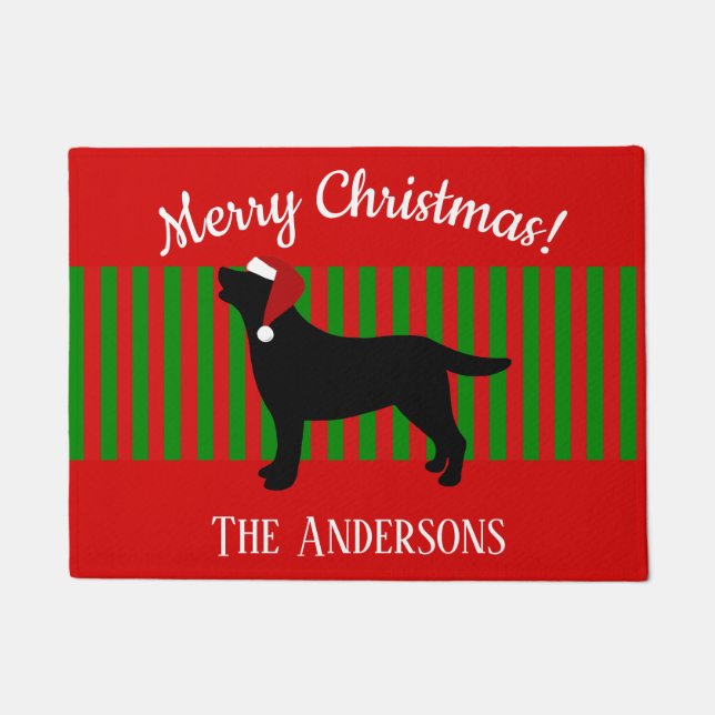 Black Labrador Silhouette Santa Christmas Doormat (Front)