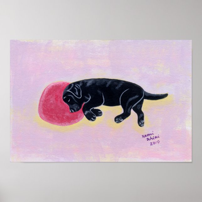 Black Labrador Sleeping Artwork Poster (Front)
