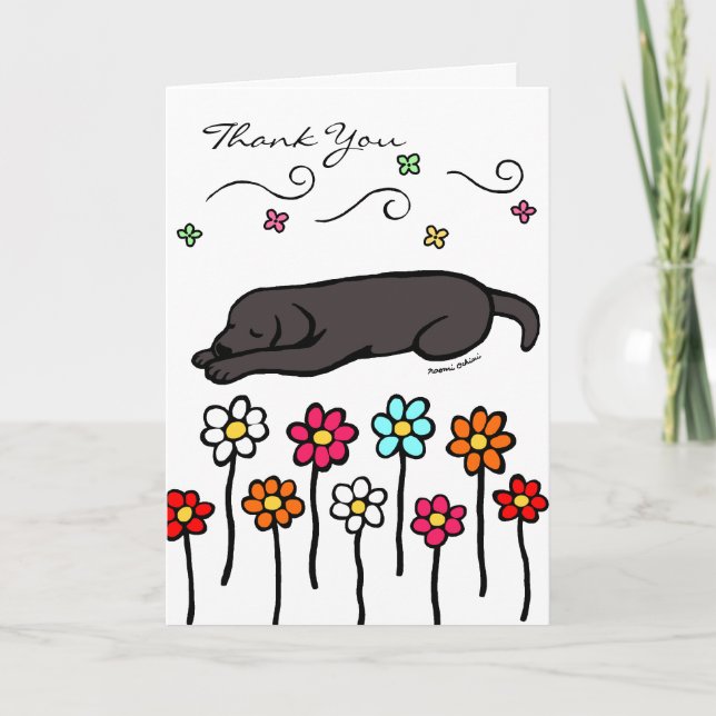 Black Labrador Sleeping in the Garden Thank You Card (Front)