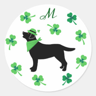 Black Labrador St. Patrick's Day Shamrock Initial Classic Round Sticker