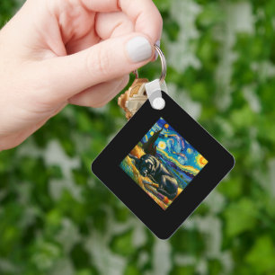 Black Labrador Starry Night Vincent Van Gogh Lab M Key Ring