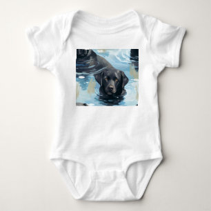 Black Labrador Swimming Pattern Baby Bodysuit