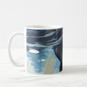 Black Labrador Swimming Pattern Coffee Mug