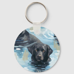 Black Labrador Swimming Pattern Key Ring