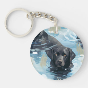 Black Labrador Swimming Pattern Key Ring