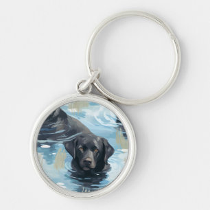 Black Labrador Swimming Pattern Key Ring