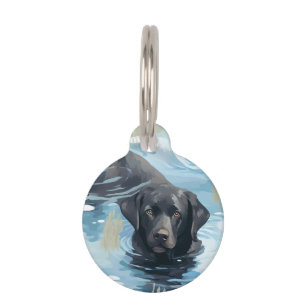 Black Labrador Swimming Pattern Pet Tag