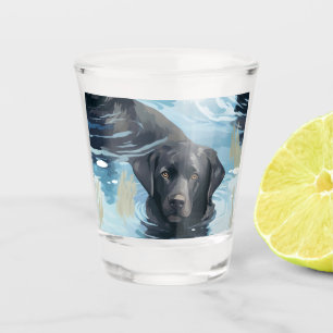 Black Labrador Swimming Pattern Shot Glass