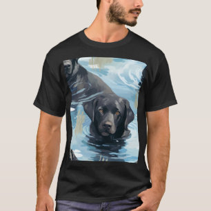 Black Labrador Swimming Pattern T-Shirt