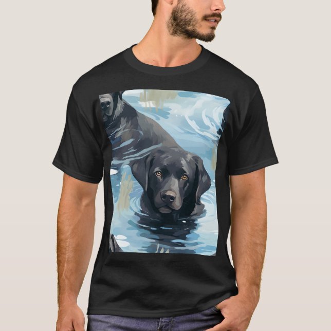 Black Labrador Swimming Pattern T-Shirt (Front)