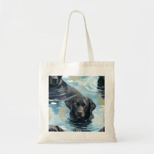 Black Labrador Swimming Pattern Tote Bag