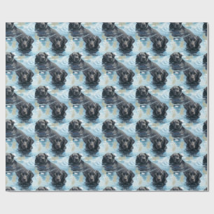 Black Labrador Swimming Pattern Wrapping Paper
