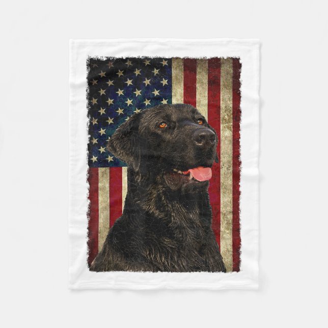 Black Labrador T Shirt Gift USA Flag Lab Owner Duc Fleece Blanket (Front)