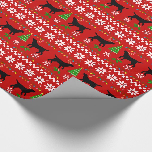 Black Labrador Ugly Christmas Pattern Wrapping Paper (Corner)