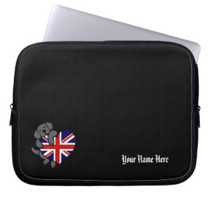 Black Labrador & UK Flag Heart 2 Cartoon Laptop Sleeve
