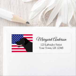 Black Labrador US Flag Return Address Label