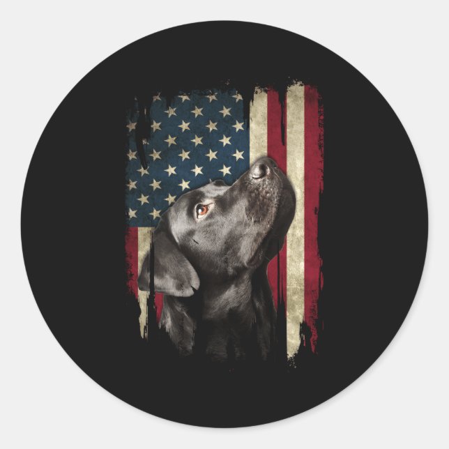 Black Labrador Usa Flag Lab Owner Duck Hunter Classic Round Sticker (Front)