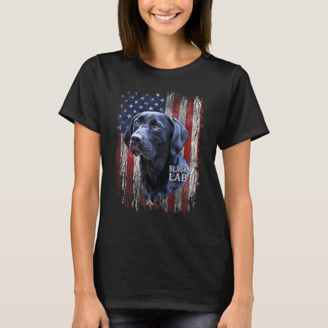 Black Labrador USA Flag Lab Owner Patriotic Dog   T-Shirt (Front)