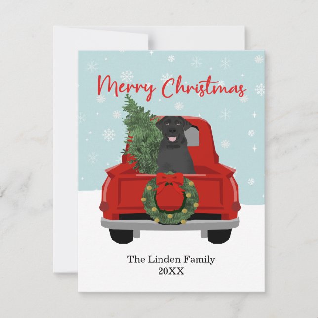 Black Labrador Vintage Christmas Truck Holiday Card (Front)