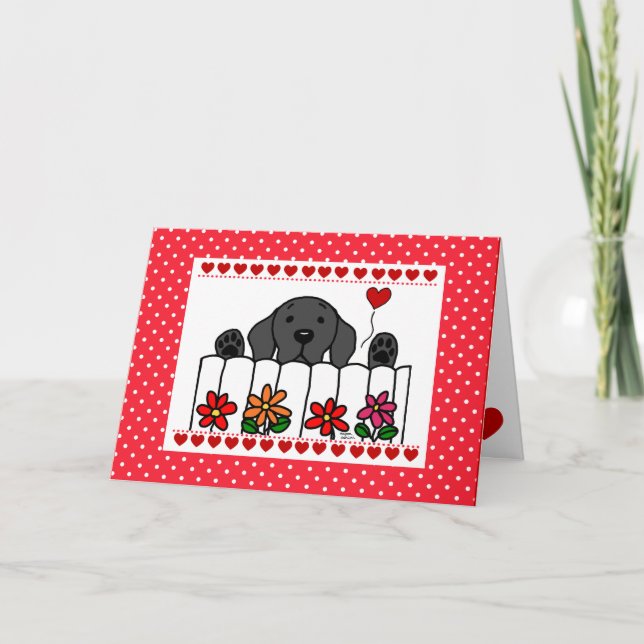 Black Labrador watching you Valentine Holiday Card (Front)