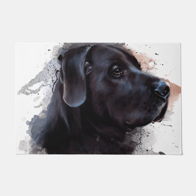Black Labrador Watercolor Doormat (Front)