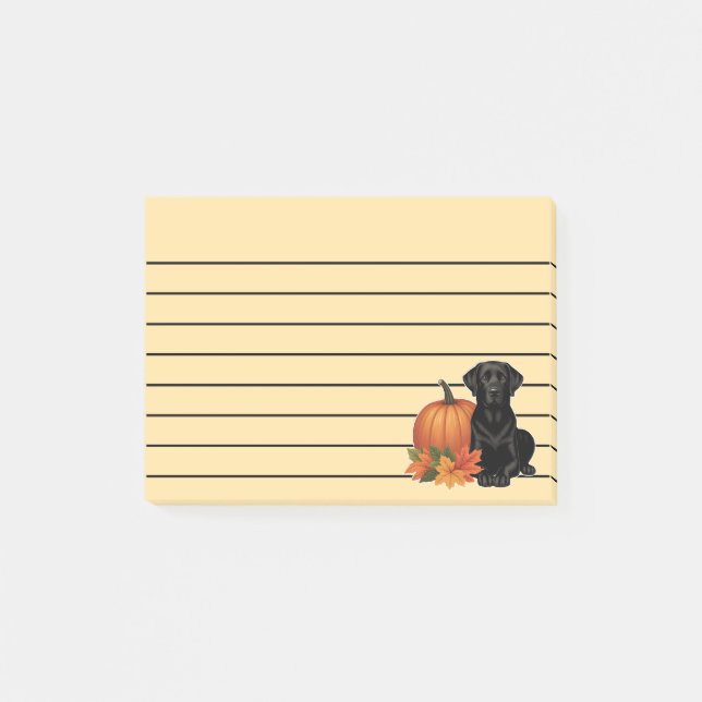 Black Labrador With Autumn Leaves and Pumpkin  Post-it Notes (Front)
