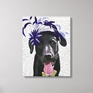 Black Labrador With Blue Fascinator Canvas Print