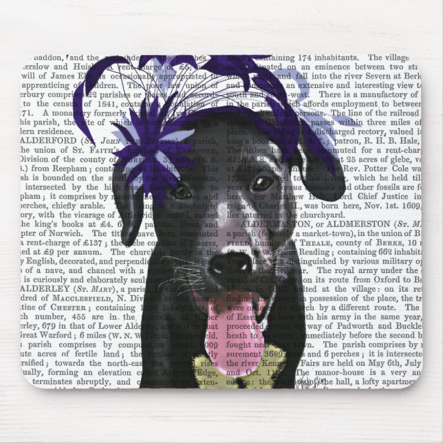 Black Labrador With Blue Fascinator Mouse Mat (Front)